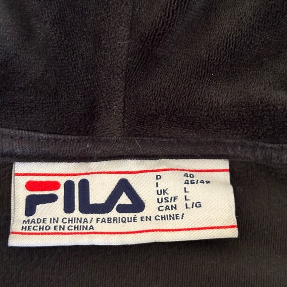 FILA Black Velour Quarter Zip Hoodie L - Picture 2 of 8